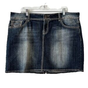 Vigoss Skirt Womens Size 18  Blue Denim Med Wash Thick Stitch Distressed Mini He